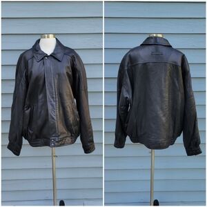 Vintage 90s y2k Croft & Barrow Black Leather Bomber Racer Bomber Jacket XL